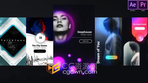 Music音乐播客封面照片可视化音波动画小视频短视频制作-AE模板