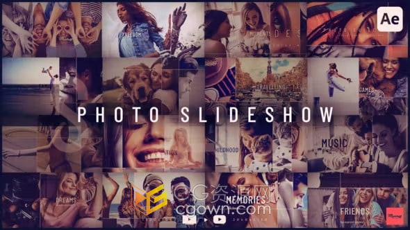 照片幻灯片AE模板时尚线条划分过渡视频相册动画