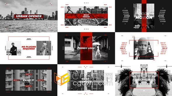 都市开场时尚简洁动态嘻哈风格城市街道复古黑白视频片头-AE模板