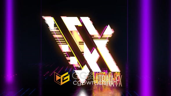 AE模板-4K简单明亮霓虹灯故障标志logo动画