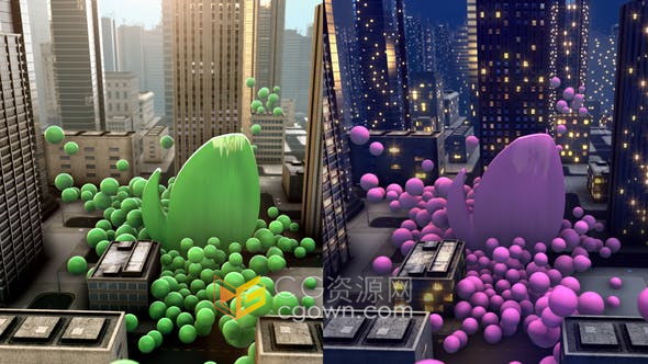 3D球动画三维摩天大楼城市场景LOGO标志片头视频制作-AE模板