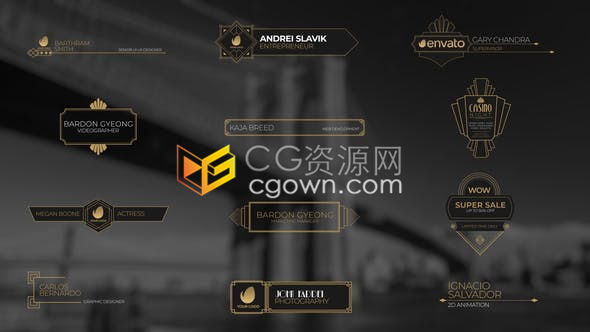 20世纪20年代风格艺术装饰婚礼新年视频包装字幕条标题元素-AE模板下载