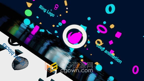 创意两种场景效果循环切换展示霓虹灯几何3D立方体视频片头-AE模板