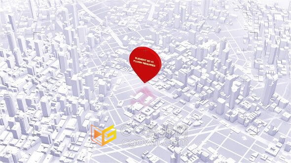 Element 3D v2插件制作三维地图GPS坐标城市定位展示LOGO动画-AE模板