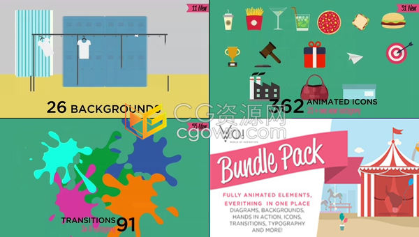实用卡通商业动画图形转场包装元素灵感世界MG创意图标动画工具包-AE模板免费下载
