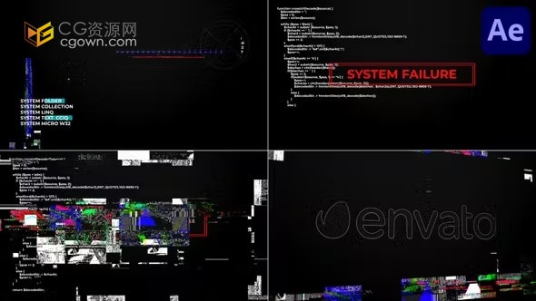 系统故障数字失真RGB像素动画场景技术评论游戏标志展示-AE模板
