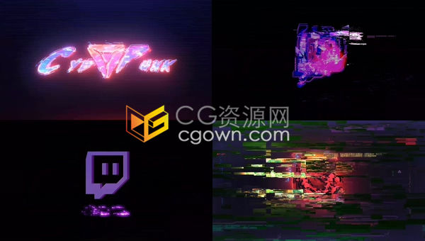 明亮快速数字故障朋克风街道霓虹灯店铺招牌标志LOGO动画-AE模板下载