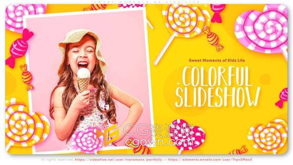 AE模板彩虹糖果动画甜美可爱风格儿童生活记录册节日祝福专辑