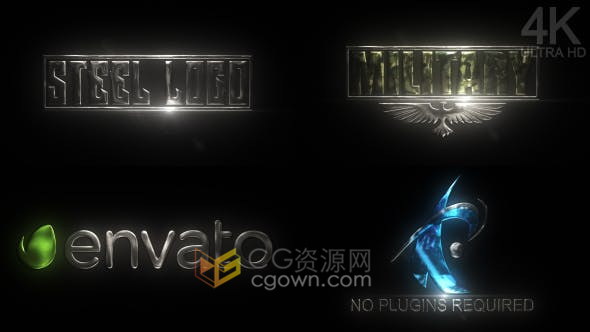 4K分辨率逼真金属外观发光LOGO动画4种颜色预设(金,铂,银,铜)-AE模板