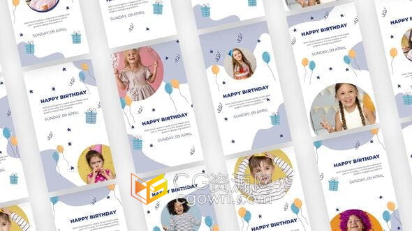 AE模板-10组抖音短视频孩子生日快乐介绍动画
