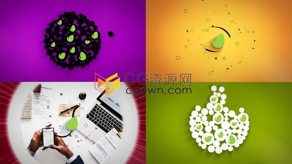 2D风格简约小球掉落动力学明亮企业logo品牌片头-AE模板下载