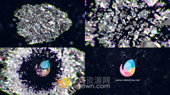 奢华珠宝钻石水晶爆炸标志3D动画片头-AE LOGO模板
