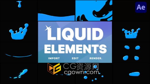 AE模板-12组流体飞溅卡通水流体元素效果视频动画