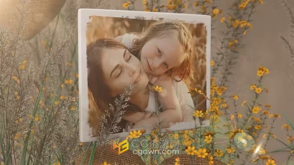 柔和浪漫风格自然乡村花园场景框架展示照片相册-AE模板
