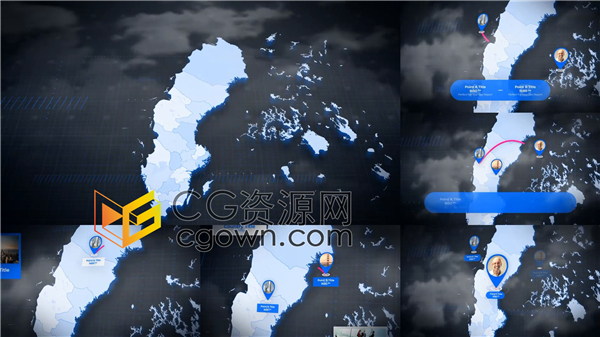 瑞典地图动画Map旅游攻略分析地理位置效果视频解说-AE模板下载