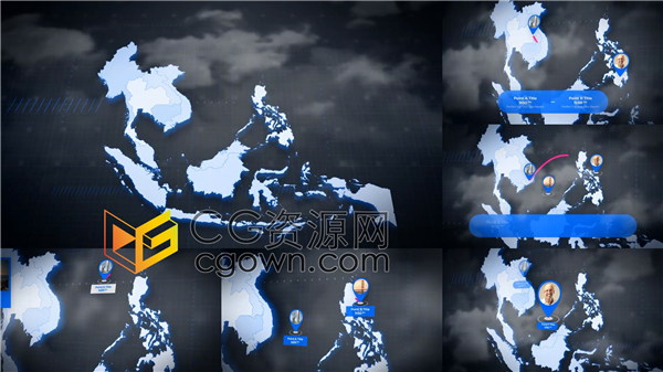 东南亚地区Map地图动画文莱柬埔寨老挝马来西亚介绍视频-AE模板下载