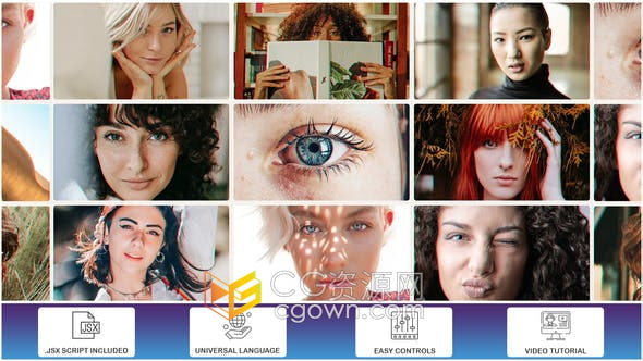 AE模板-制作照片视频墙马赛克分屏多画面显示动画效果