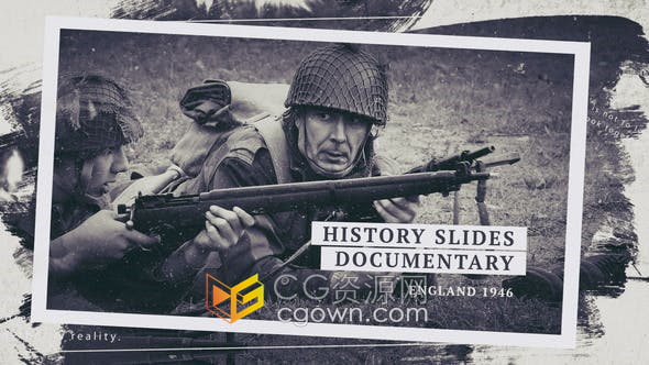 AE与PR模板-历史战争照片幻灯片笔刷动画介绍纪录片视频
