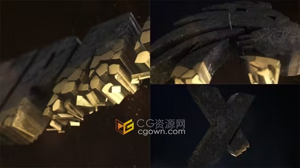 3D碎块凝聚成石头质感三维LOGO电影标志片头-AE模板