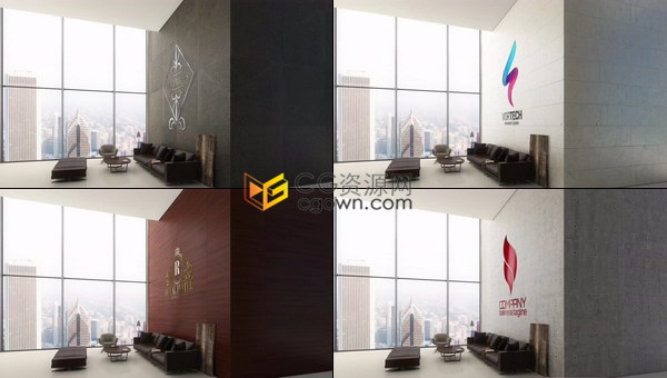 企业大楼大堂室内墙壁贴LOGO展示动画可改背景砖效果-免费AE模板