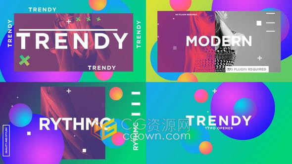 Trendy Typo Opener时髦时尚创意多彩图形动画视频-AE模板
