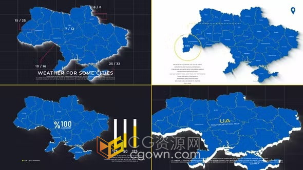 Ukraine Map AE模板乌克兰国家地图图形动画效果视频