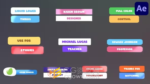 Liquid Lower Thirds AE模板卡通流体动画名称职业介绍视频字幕条