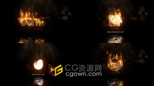 AE模板逼真燃烧火花热浪字体烧灼效果标志LOGO动画