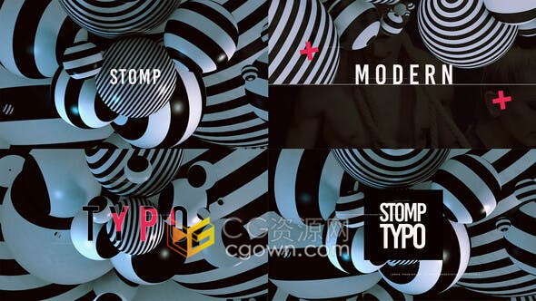 Stomp Dynamic Opener黑白条纹球动画演绎片头视频制作-AE模板