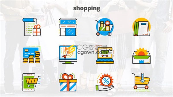 Icons图形动画演示商店购物方面动态图标效果视频元素-AE模板下载