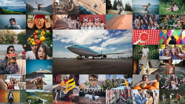 AE模板多帧拼贴视频墙马赛克相册效果动态旅行专辑公司演示卷轴幻灯片