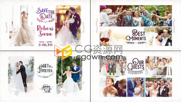 唯美翻页彩色晕染展示照片视频相册时尚婚礼现代城市旅游宣传幻灯片-AE模板