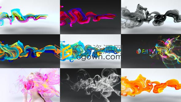 抽象彩色粒子流淌行云流水状时尚烟雾绸缎标志开场动画-AE模板下载