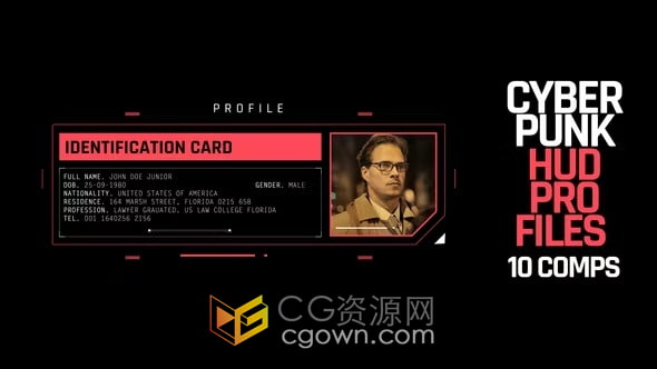 Cyberpunk Profiles AE模板科技HUD界面元素人物简介动画