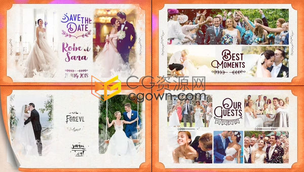 Wedding婚礼相册笔刷滴墨效果展示动画照片情人节订婚生日家庭-AE模板下载