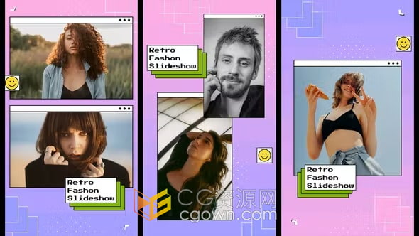 复古窗口风格时尚幻灯片开场动画短视频-AE模板下载