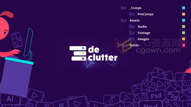 Declutter v1.0 AE脚本快速整理工程分类管理项目工具