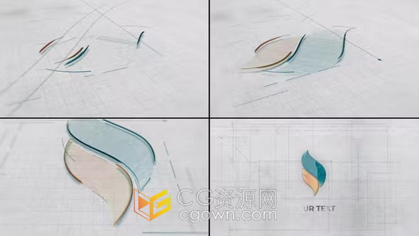 AE模板-素描纸展示线条构建标志草图动画建筑师蓝图logo