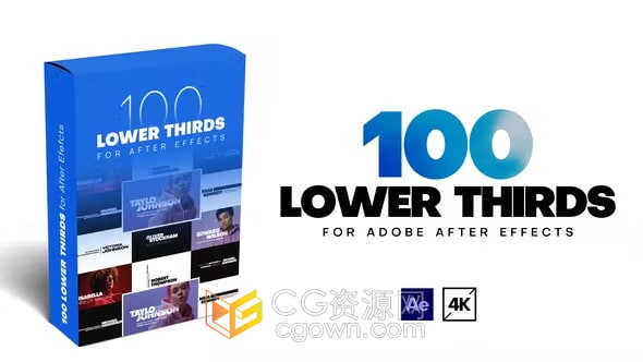 100 Lower Thirds AE模板一百组4K分辨率视频字幕文字标题动画