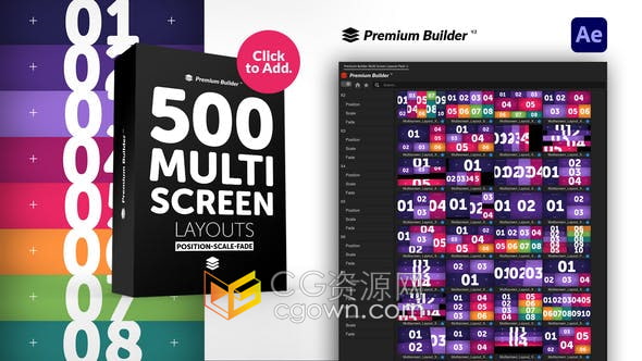 AE模板脚本-500个多画面网格多屏幕布局动态照片视频墙分屏动画效果Premiumilk