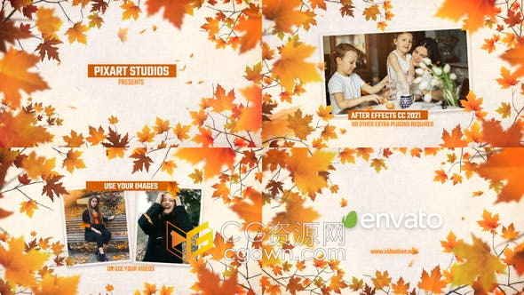 AE模板-金黄枫叶秋季主题宣传相册感恩节活动开幕式