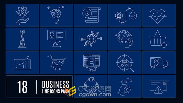 线条样式动画业务图标设计Icons供应链服务企业文档财务-AE模板