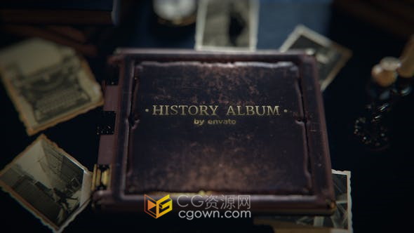 旧年份历史相册书籍3D翻墙展示复古照片动画视频效果制作-AE模板