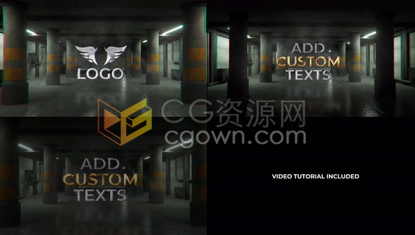 地下车库一节一节亮起灯光效果LOGO片头恐怖黑暗恐惧开场片头-AE模板下载