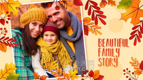 AE模板-感恩季秋叶元素制作婚礼家庭温馨回忆相册换季商品宣传视频