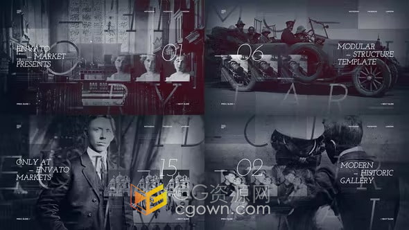 近代历史回忆照片幻灯片重大历史事件介绍视频相册-AE模板