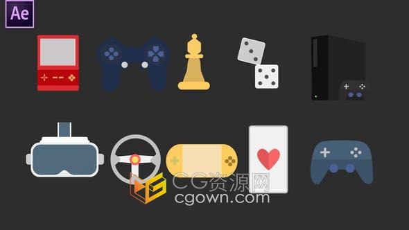 复古街机骰子国际象棋操纵杆控制台任天堂游戏动画图标-AE模板