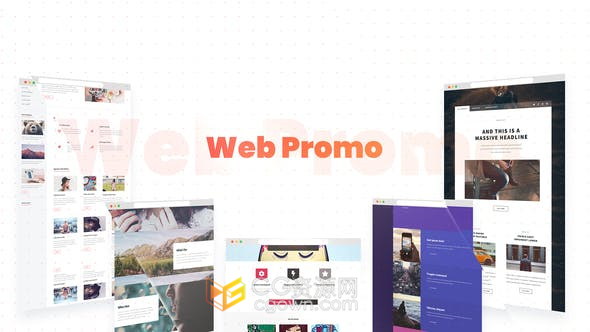 Web Promo宣传网站主题模板设计UI/UX演示文稿介绍视频动画-AE模板