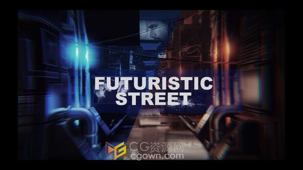 4K未来派霓虹灯科技街头场景街道3D视频片头动画-AE模板