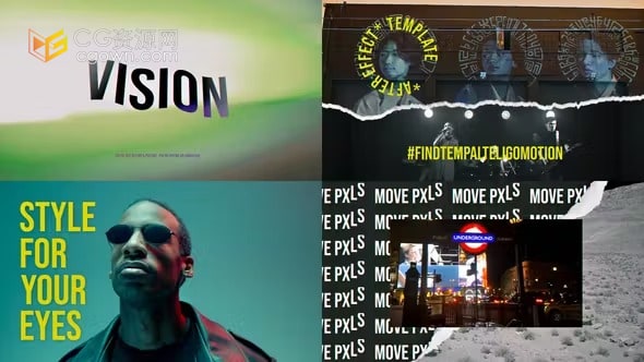 AE模板-创意标题排版时尚拼贴构图场景城市生活vlog展示